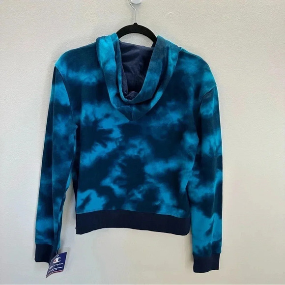 Champion Women's Blue Tie Dye French Terry Hoodie with Chest Logo Size S NWT - Picture 10 of 10